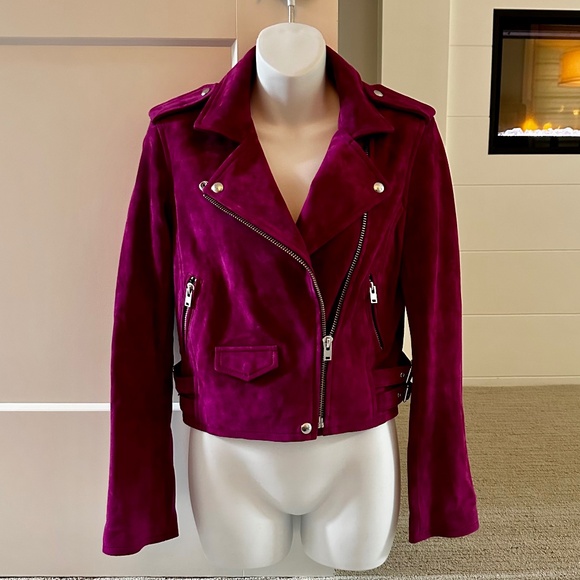 IRO Electric Plum Chic Crop Suede Leather Jacket Sz 38 NWT $1200!! - Picture 1 of 10